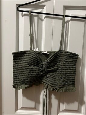 American eagle Olive Green Cropped Smocked Tank Top NWT